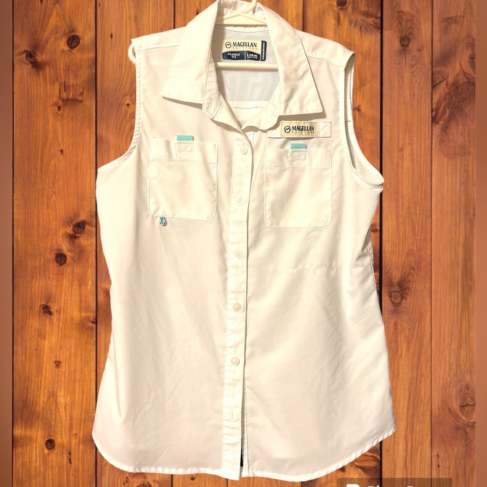 ☀️GIRLS MAGELLAN OUTDOORS SLEEVELESS FISHING SHIRT🤍 WHITE! LIKE NEW! LARGE!
